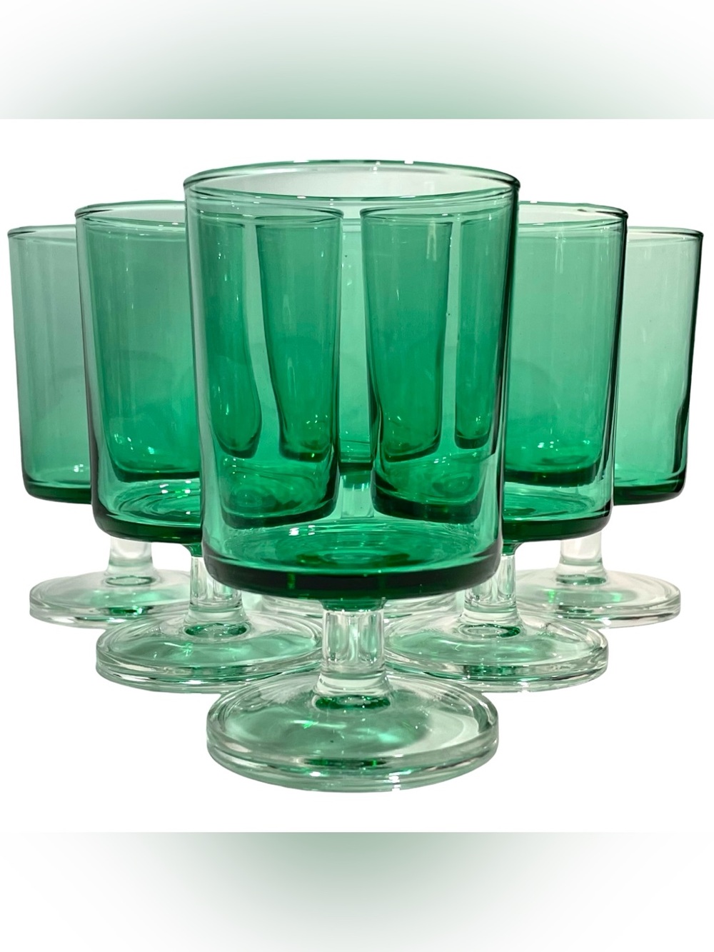 Vintage 1970s Cavalier Kelly Green Liqueur Glasses Set (6) by Luminarc of France